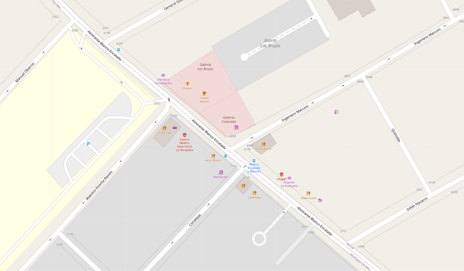 Mapa de ubicación de la sede Eje Norte en San Isidro